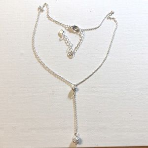 LC crystal pavé drop ball Y silver tone necklace
